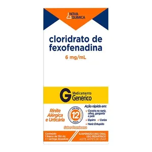 Antialérgico Cloridrato de Fexofenadina 6mg/ml Genérico Nova Química Framboesa 150ml Suspenção Oral + Seringa Dosadora