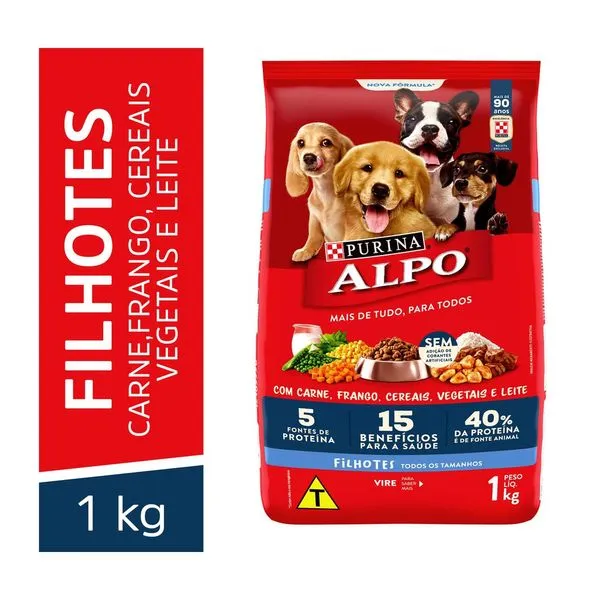 Ração Purina Alpo Cães Filhotes Sabor Carne, Frango, Cereais, Vegetais e Leite 1kg