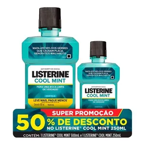 Kit Antisséptico Bucal Listerine Cool Mint 500ml + 250ml