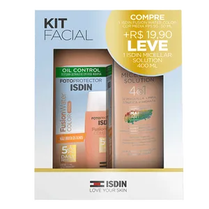 Kit Isdin Protetor Solar Facial Fotoprotector Fusion Water FPS 50 Cor Média 50ml + Água Micelar 400ml