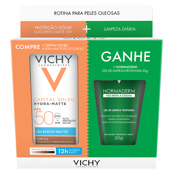 Kit Vichy Protetor Solar Facial FPS 50 Capital Soleil Hydra-Matte 4.0 30g + Gel de limpeza Normaderm 50g