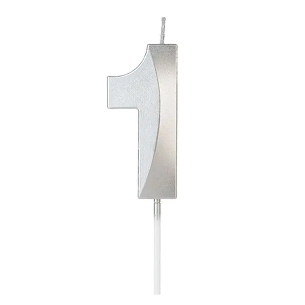 Vela de Aniversário Perolizada Prata Número 1 Silver Plastic