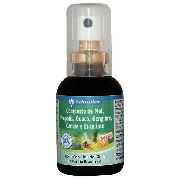 Composto de Mel, Própolis, Guaco, Gengibre, Canela e Eucalipto Spray Schraiber 35ml