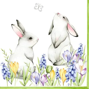 Guardanapo de Papel Páscoa com Coelhos e Flores Ti-flair 33x33cm