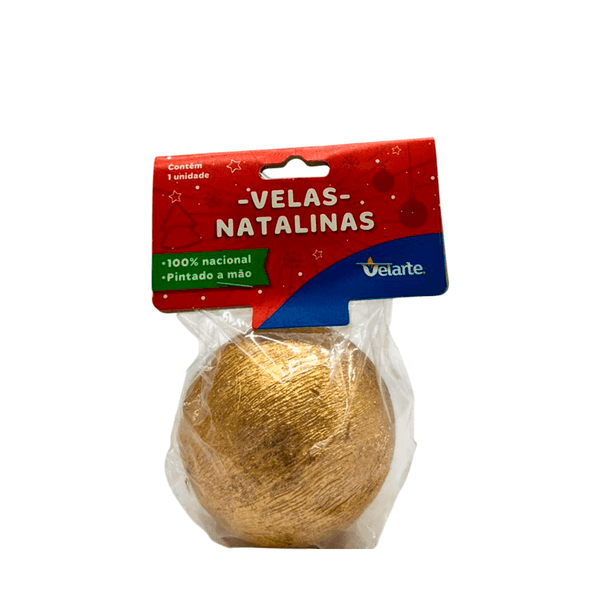 Vela Bola Grande Riscada Ouro Velarte -Natal