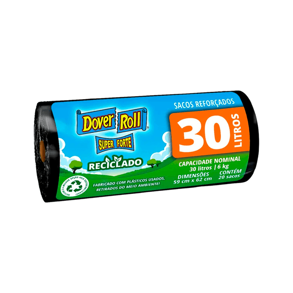 Saco de Lixo Reciclado Preto 30 Litros Dover Roll - 20 unidades