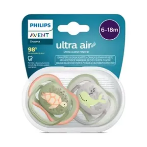 Chupeta Avent 6-18M SCF085/60 Ultra Air Dupla Verde e Cinza CHUP AVENT 6-18M SCF085/60 ULTRA AIR DUP