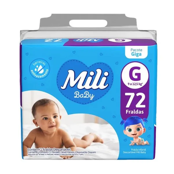 Fralda Mili Baby Giga G 72 Unidades FR MILI BABY GIGA G 72UN