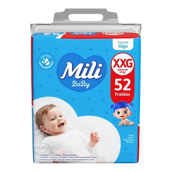 Fralda Mili Baby Giga XXG 52 Unidades FR MILI BABY GIGA XXG 52UN