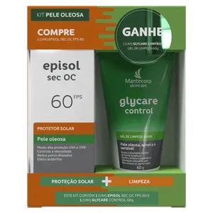 Kit Protetor Solar Mantecorp Skincare Episol Sec Oc FPS 60 60ml+ Gel de limpeza Glycare Control 60g