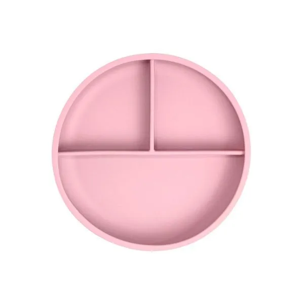 Prato Alimentação Infantil Bebê Freso Baby Silicone Livre Bpa Com Ventosa E Divisória Blw Bliss Rosa