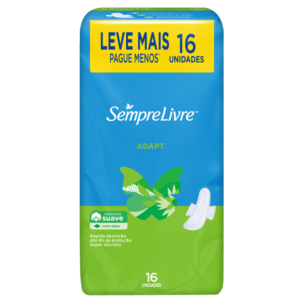 Absorvente Adapt com Abas 16 Unidades Cobertura Suave Sempre Livre Absorvente com Abas Suave Sempre Livre Adapt Pacote 16 Unidades Leve Mais Pague Menos