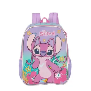 Mochila de Costas Luxcel Stitch Floral Aloha Roxo Único