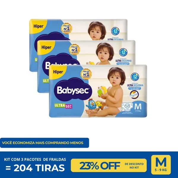 Kit Mês Fralda Babysec Ultra Hiper M 68 Unidades