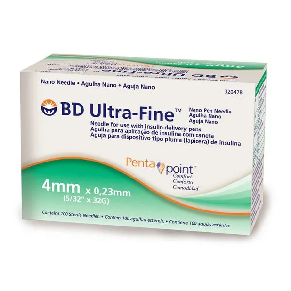 Agulha Para Caneta Bd Ultra Fine Nano 4Mm Easyflow 100 Unidades