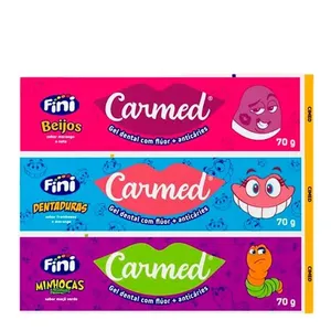 Kit Gel Dental Infantil com Flúor Fini Minhocas Azedinhas + Dentaduras + Beijos Carmed 70g