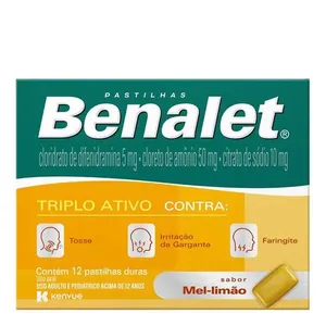 Antialérgico, Expectorante e Descongestionante Benalet 5mg + 50mg + 10mg 12 Pastilhas Mel e Limão