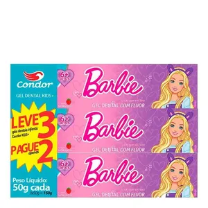 Pasta de Dente Infantil Condor Barbie 3 Unidades de 50g