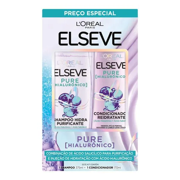 Kit L'oréal Paris Elseve Pure Hialurônico Shampoo 375ml + Condicionador 170ml