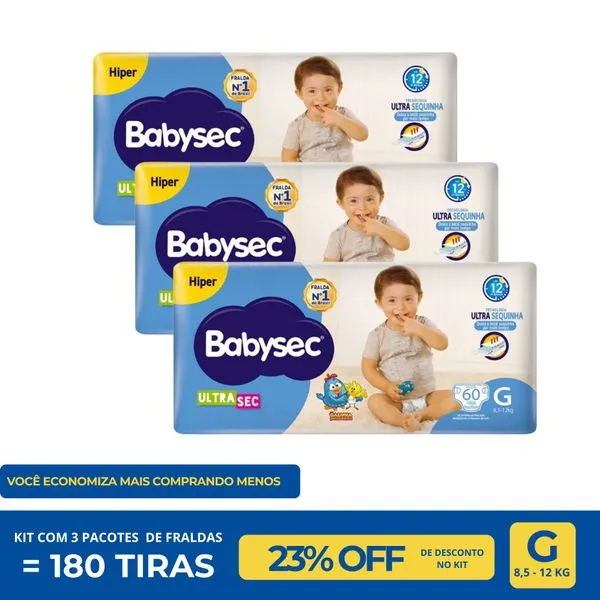 Kit Mês Fralda Babysec Ultra Hiper G 60 Unidades