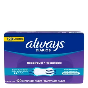 Protetor Diário Always Sem Abas Respirável Sem perfume 120 Unidades