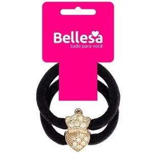Elástico De Cabelo Bellesa 2 Unidades Preto Com Enfeite ELASTICO CAB BELLESA 2UN PRETO C/ENFEITE