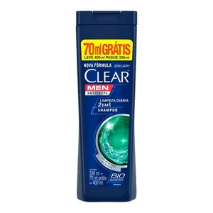Shampoo Anticaspa Clear Men Limpeza Diária 2 em 1 400ml Grátis 70ml
