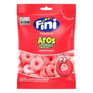 Bala de Gelatina Fini Aros Azedinhos Sabor Morango 80g