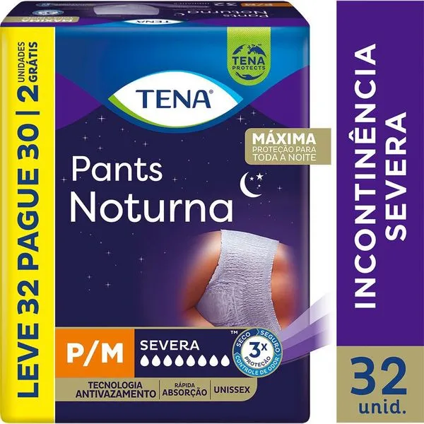 Roupa Íntima Descartável Tena Pants Noturna Incontinência Urinária Severa P/M 32 Unidades