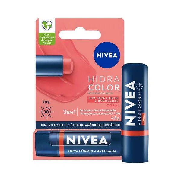Hidratante Labial Nivea Hidra Color FPS30 Coral 4,8g