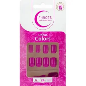 Unhas Postiças Fhaces Colors Rosa Fucsia 24 Unidades UNHAS POST FHACES COLORS ROSA FUCSIA 24