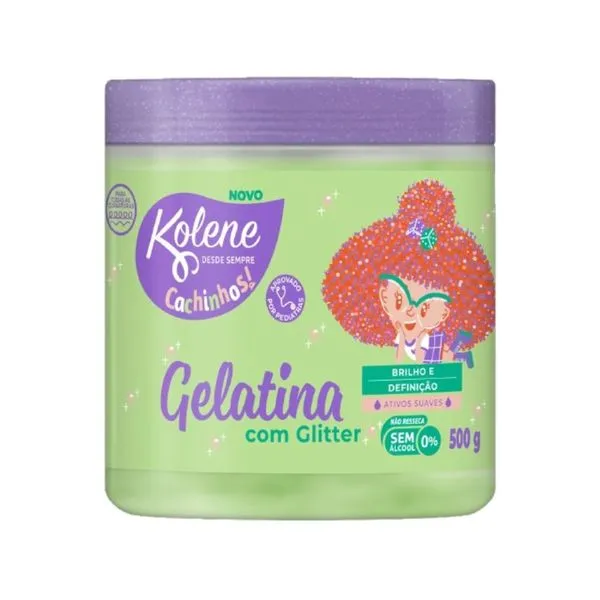 Gelatina para Cabelos Infantil Kolene Cachinhos Brilho e Definição com Glitter Maçã Verde 500g