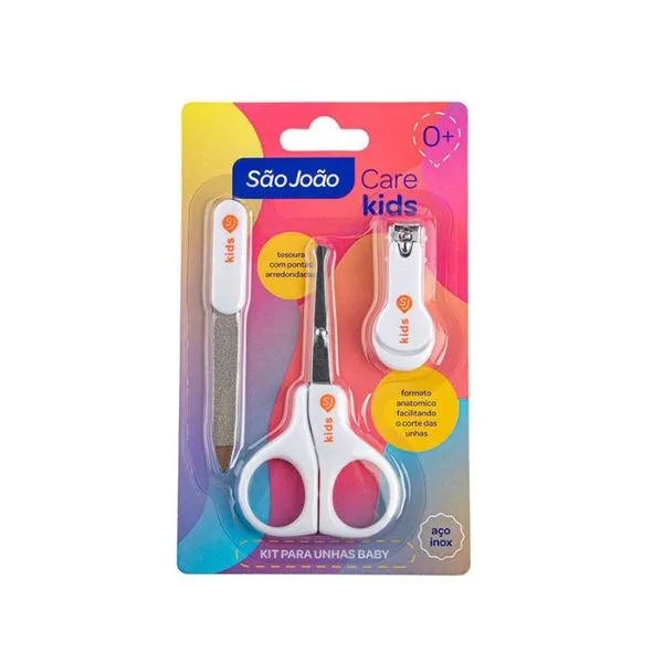 Kit Tesoura, Lixa e Cortador Para Unhas Infantil Plástico Branco São João Care KIT TESOURA LIXA E CORTADOR P/UNHAS INF