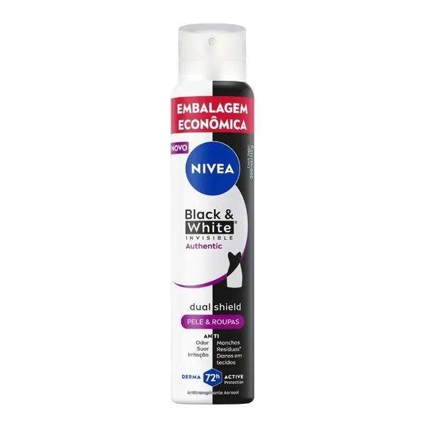 Desodorante Antitranspirante Aerossol Nivea Black & White Invisible Authentic 200ml DES NIVEA AERO 200ML ANTITRANSPIRANTE BL