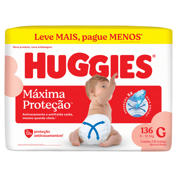 Fralda Descartável Infantil Huggies Supreme Care G Pacote 136 Unidades Embalagem Econômica