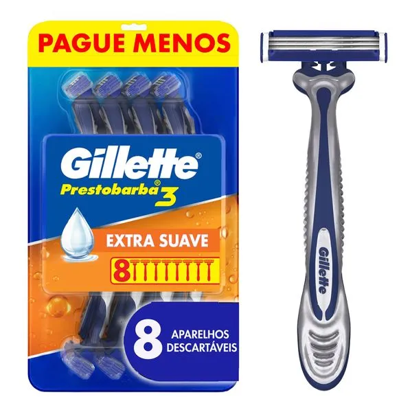 Aparelho De Barbear Gillette Prestobarba3 Extra Suave 8 Unidades