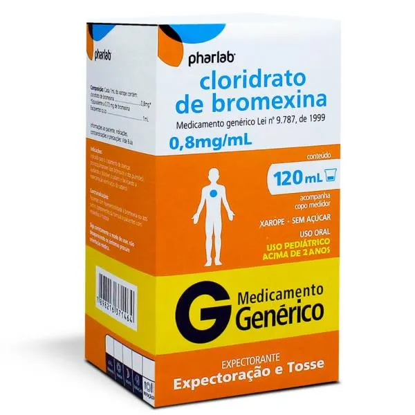Cloridrato de Bromexina Xarope Infantil com 120ml Pharlab BROMEXINA 120ML INF GEN PHARLAB