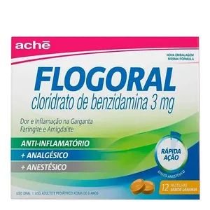 Pastilha para Garganta Flogoral 3mg Laranja 12 Unidades
