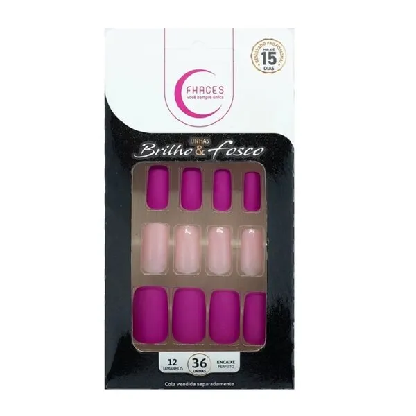Unhas Postiças Fhaces Brilho e Fosco Rosa UNHAS POST FHACES BR