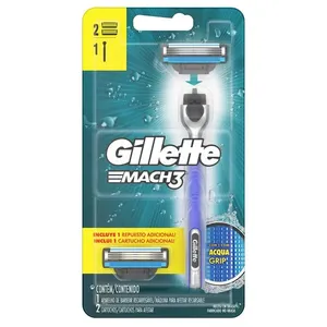 Aparelho De Barbear Gillette Mach3 Aqua-Grip Regular + 2 Cargas