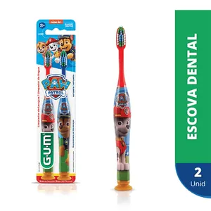 Escova Dental Infantil GUM Patrulha Canina Cerdas Macias +3 anos 2 Unidades – Cores Sortidas