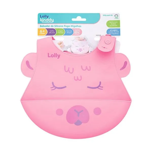 Babador Lolly Silicone Pega Migalhas Rosa BABADOR LOLLY SILICONE PEGA MIGALHAS ROS