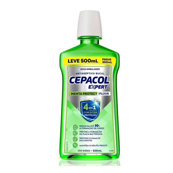 Enxaguante Bucal Cepacol Expert Sabor Menta Protect + Flúor 500ml Leve 500ml Pague 350ml