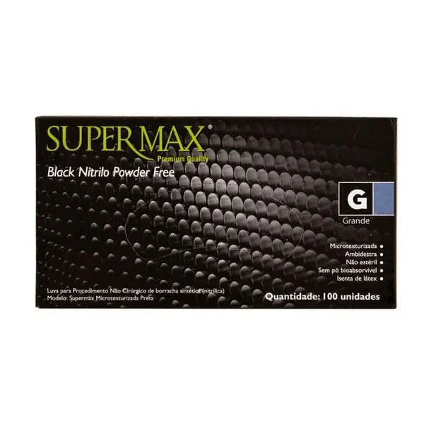 Luva Supermax Preto G 100Un LUVA NITRILICA SUPER S/PO BLACK 100UN G