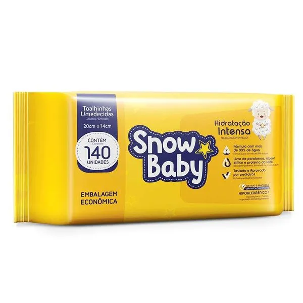 Toalhas Umedecidas Snow Baby Hidratação Intensa 140 Unidades TOALHAS UMED SNOW BA