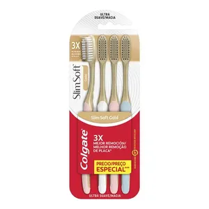 Escova de Dente Colgate Slim Soft Gold Ultramacia 4 Unidades