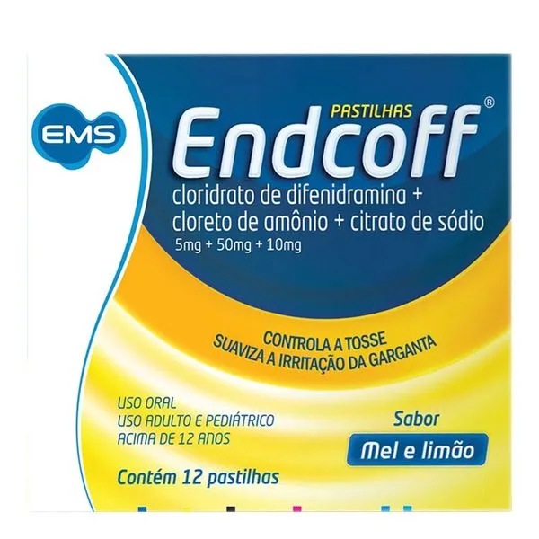 Expectorante Endcof 5mg + 50mg + 10mg 12 Pastilhas Mel e Limão