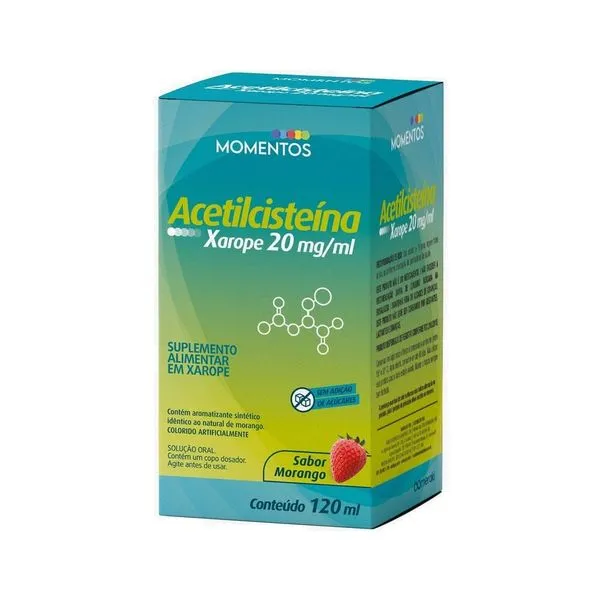 Acetilcisteína Xarope 20mg/ml 120ml Morango Momentos ACETILCISTEINA XPE 20MG/ML 120ML MORANGO