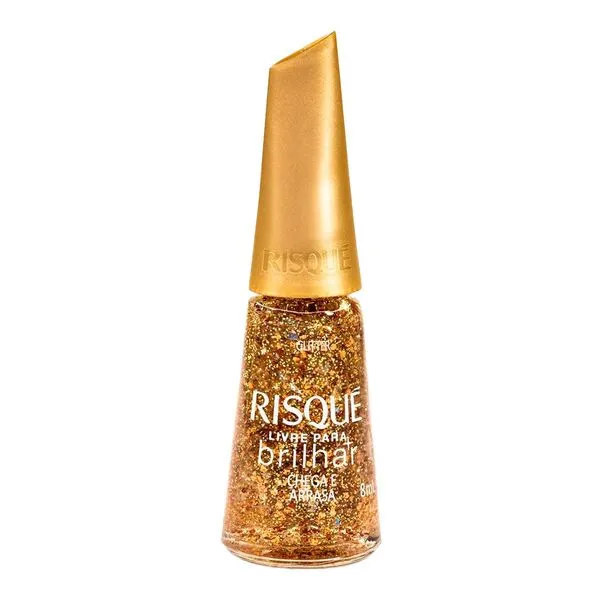 Esmalte Risque Livre para Brilhar Glitter Dourado Chega e Arrasa 8ml