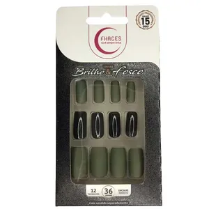 Unhas Postiças Fhaces Brilho e Fosco Verde Militar e Preto UNHAS POST FHACES BR